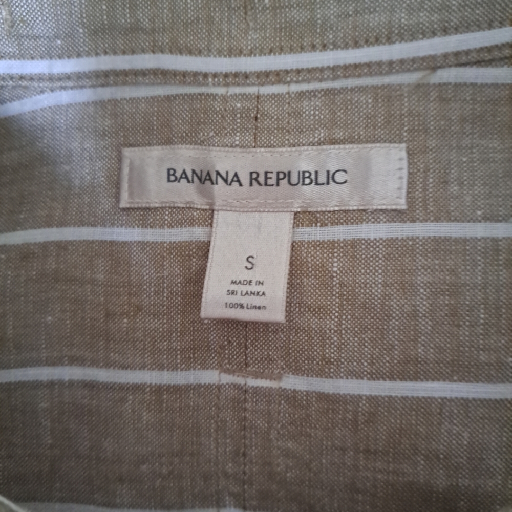 Banana Republic The Boxy Cropped Linen Shirt Skimmer Blouse Size S Tan Beige EUC - Picture 8 of 9